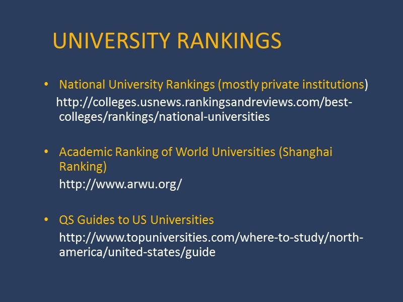 UNIVERSITY RANKINGS  National University Rankings (mostly private institutions)     